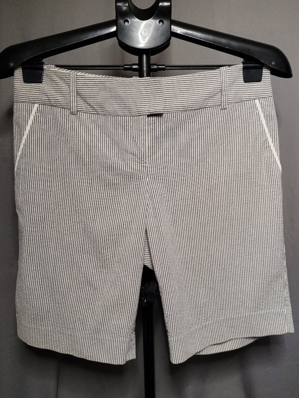 The Limited Grey White Pinstripe Seersucker Bermuda Shorts